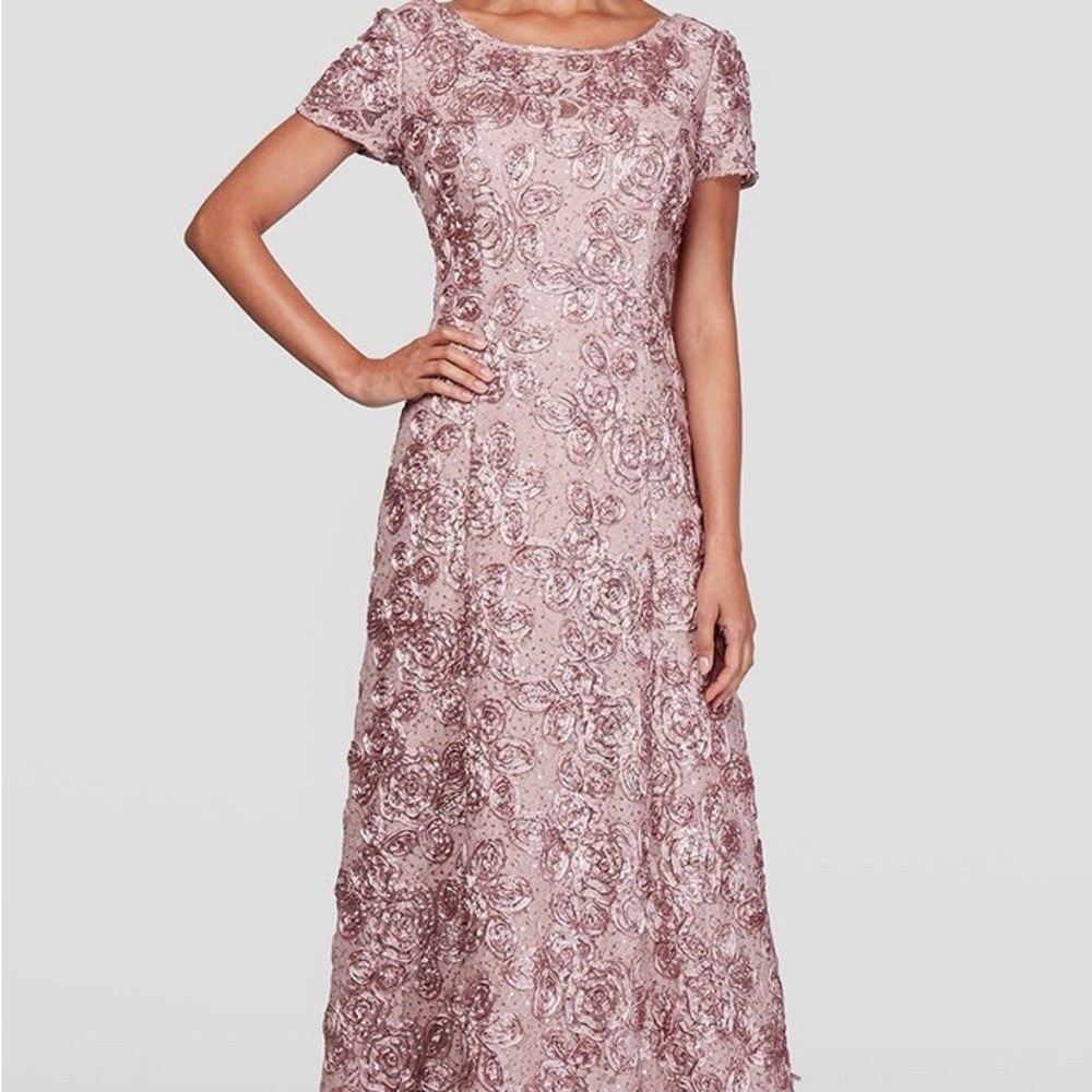 Alex Evenings Mauve Floral Lace Maxi Dress